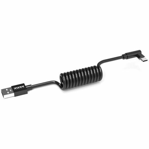 Port Designs 10 USB-C 90° spring spiral cable - USB-A