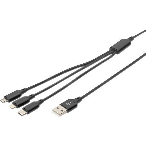 Digitus 3-in-1 Charger Cable, USB A - Lightning + Micro USB + USB-C