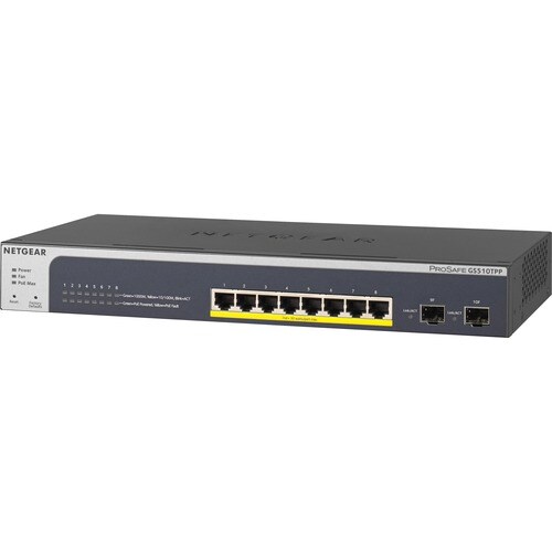 Netgear ProSAFE 8-Port PoE+ Gigabit Smart Managed Switch with 2 SFP Ports (GS510TPP)