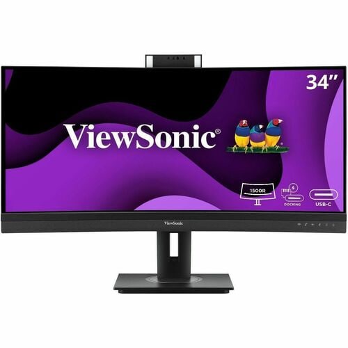 Viewsonic 34" UWQHD Curved Video Conferencing Monitor with Windows Hello Compatible IR Webcam, 100W USB C, Docking